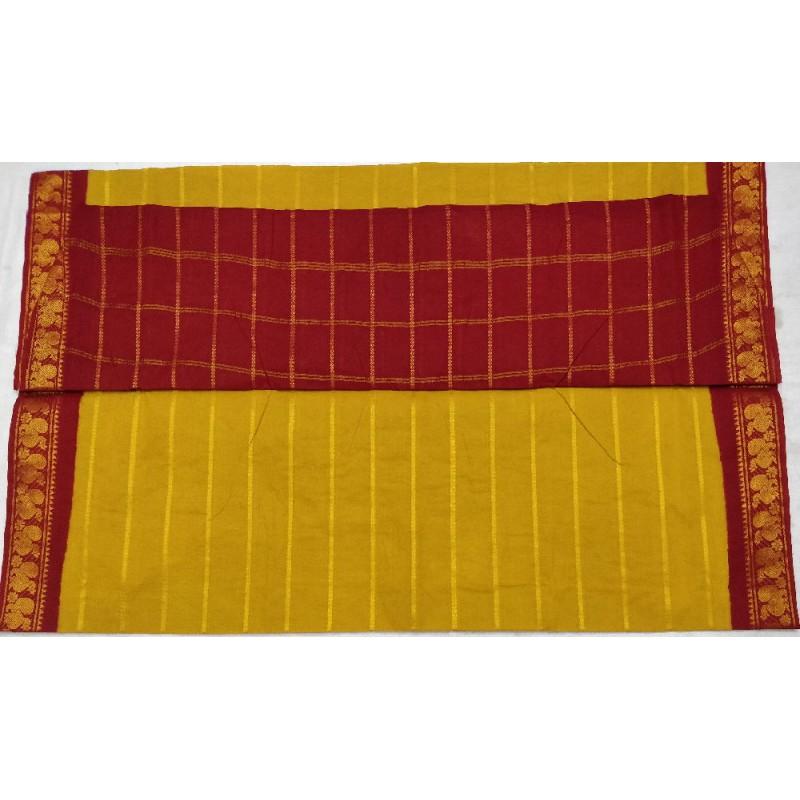 Pretty Peonies Madurai Sungudi Saree-MSS015 yellow and red coloured casual saree