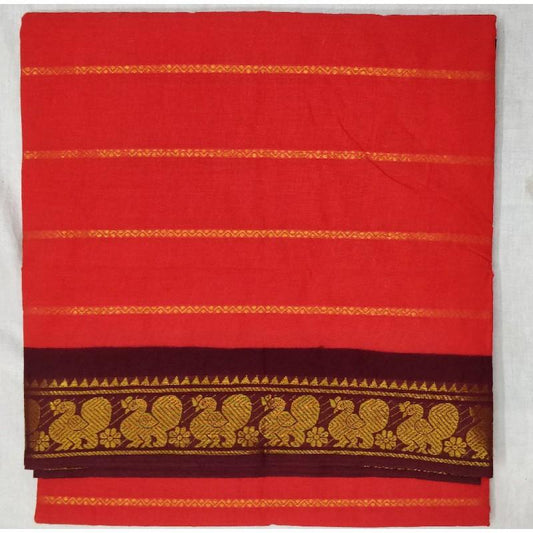 Cherry Red Madurai Sungudi Saree-MSS019 red and brown colour saree