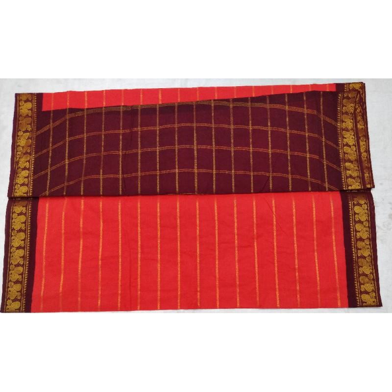 Cherry Red Madurai Sungudi Saree-MSS019 red and brown colour saree