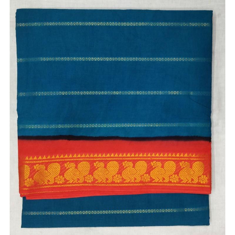 Blue-Orange Medley Madurai Sungudi Saree-MSS023 blue and orange colour lightweight saree