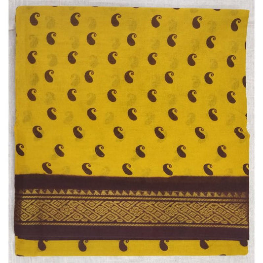 Yellow Sunshine Madurai Sungudi Saree-MSS083 yellow and brown coloured lightweight saree