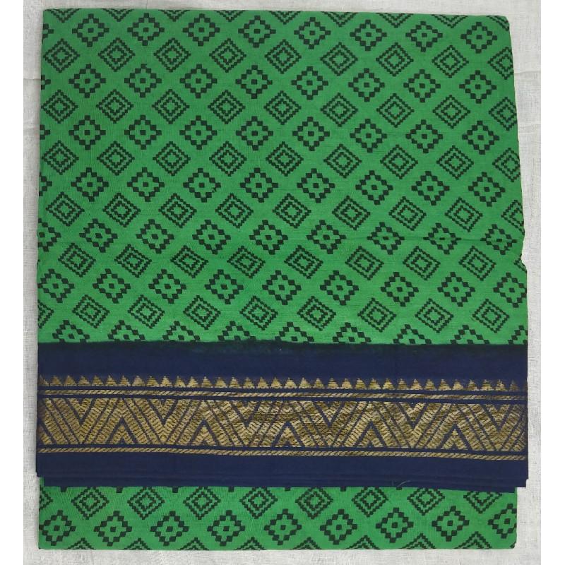 Deep Green Madurai Sungudi Saree-MSS084 green and blue coloured daily use saree
