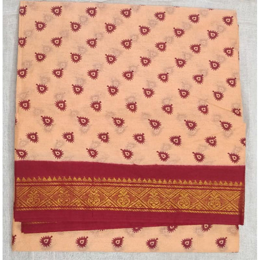 Azalea Madurai Sungudi Saree-MSS085 cream and maroon colour daily use saree