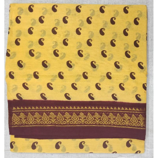Butter Creme Madurai Sungudi Saree-MSS087 light yellow and brown dailywear saree