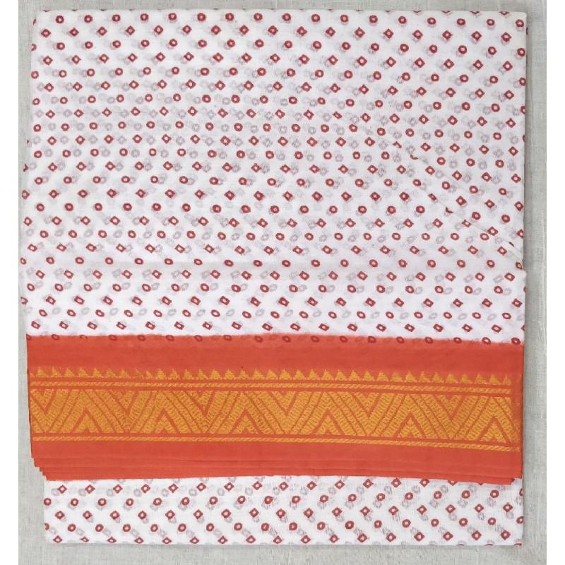 Orange and White Madurai Sungudi Saree-MSS088 white coloured cotton saree
