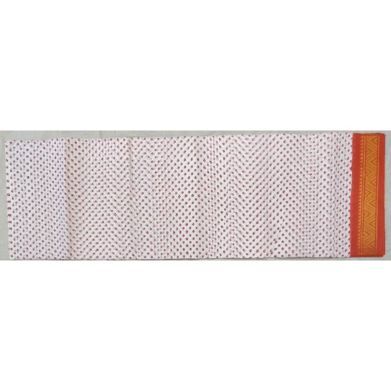 Orange and White Madurai Sungudi Saree-MSS088 white coloured cotton saree