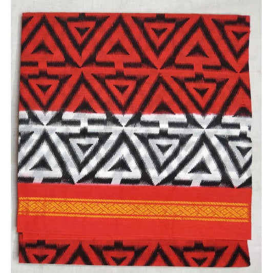 Crimson Crease Madurai Sungudi Saree-MSS093 orange and white coloured trendy prints saree