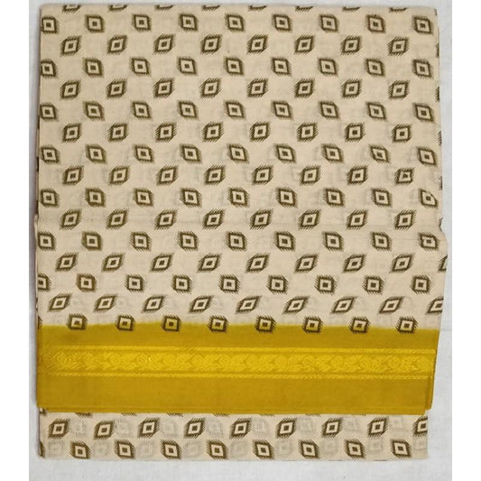 Daisy White Madurai Sungudi Saree-MSS095 white and yellow coloured cotton saree