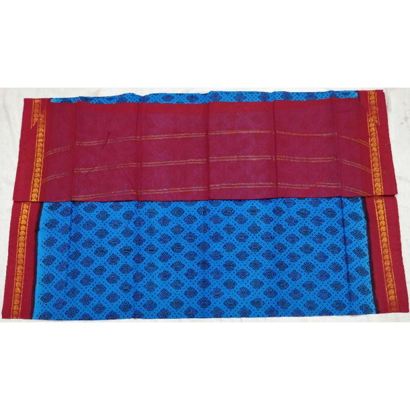 Lovely Lapis Madurai Sungudi Saree-MSS096 light blue coloured saree with red border