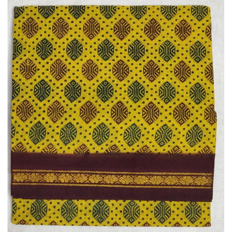 Early Sunrise Madurai Sungudi Saree-MSS097 yellow and brown coloured lightweight saree