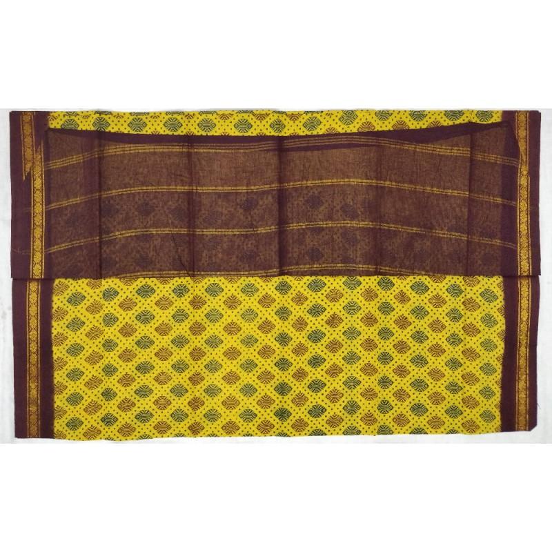 Early Sunrise Madurai Sungudi Saree-MSS097 yellow and brown coloured lightweight saree