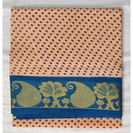 Creme and Blue Madurai Sungudi Saree-MSS100 cream and blue coloured simple saree