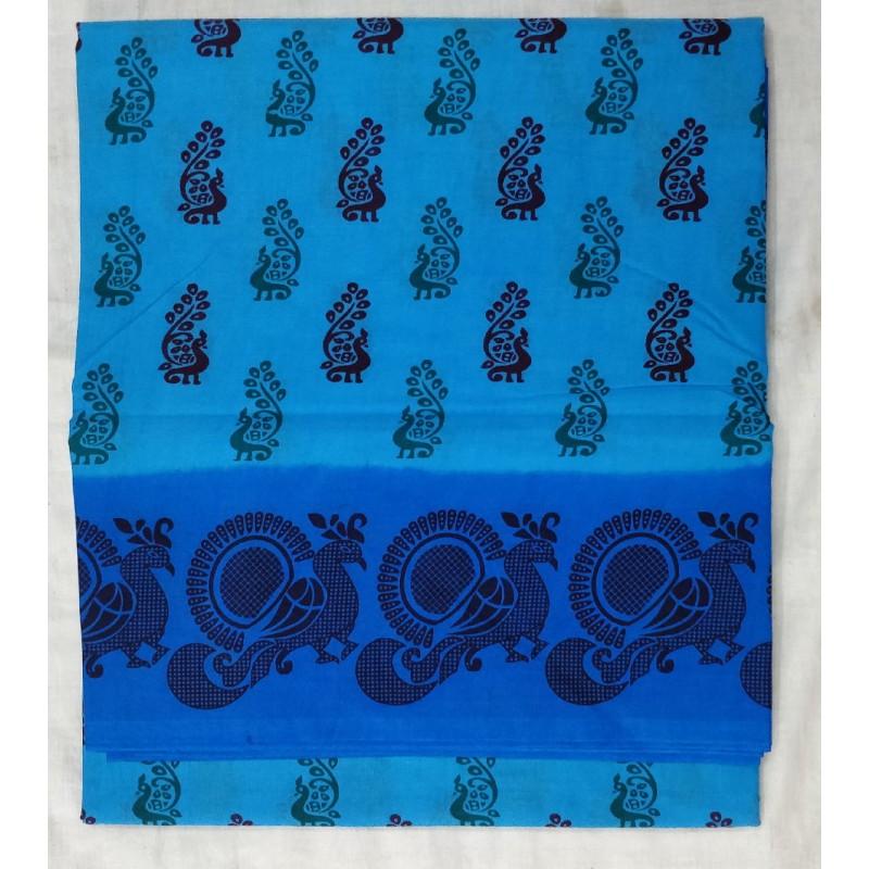 Baby Blue Madurai Sungudi Saree-MSS105 blue cotton light weight saree