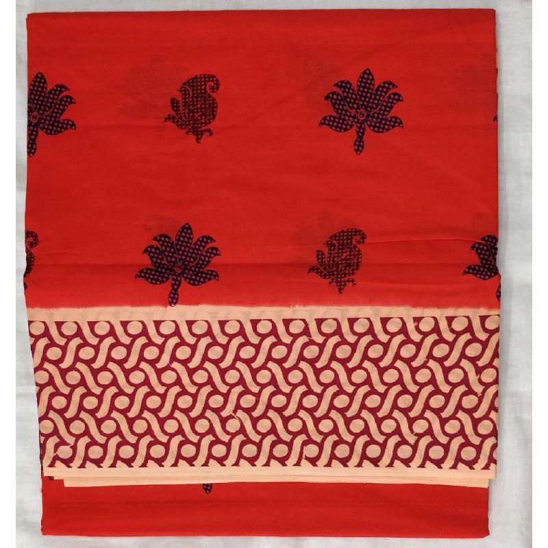 Red Blush Madurai Sungudi Saree-MSS108 bright red coloured saree with cream border