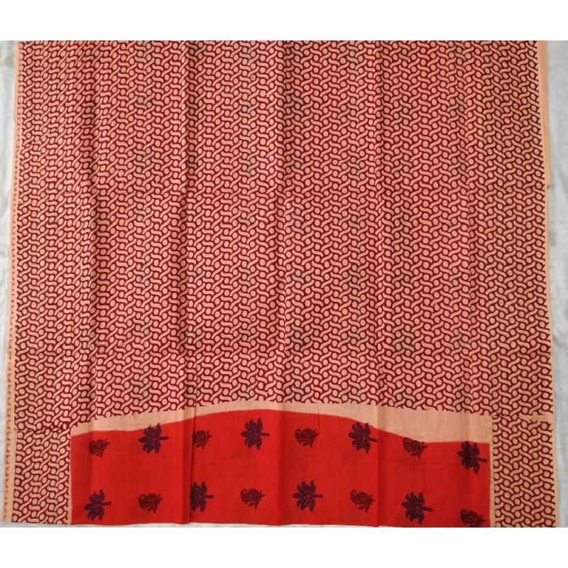 Red Blush Madurai Sungudi Saree-MSS108 bright red coloured saree with cream border