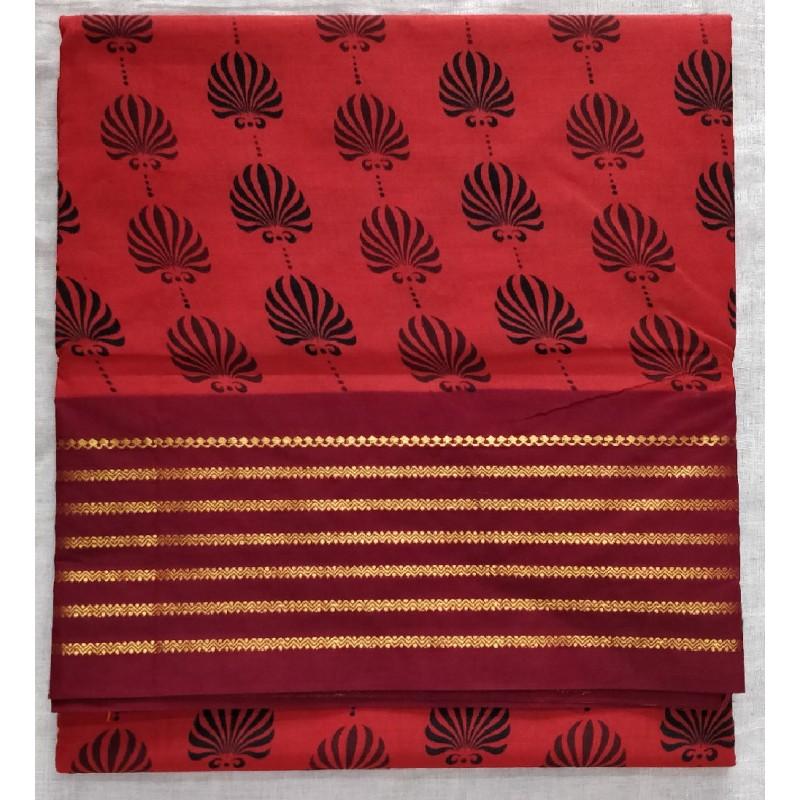 Sparkling Ruby Madurai Sungudi Saree-MSS110 red and maroon saree with print