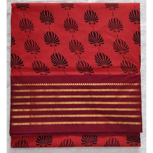 Sparkling Ruby Madurai Sungudi Saree-MSS110 red and maroon saree with print