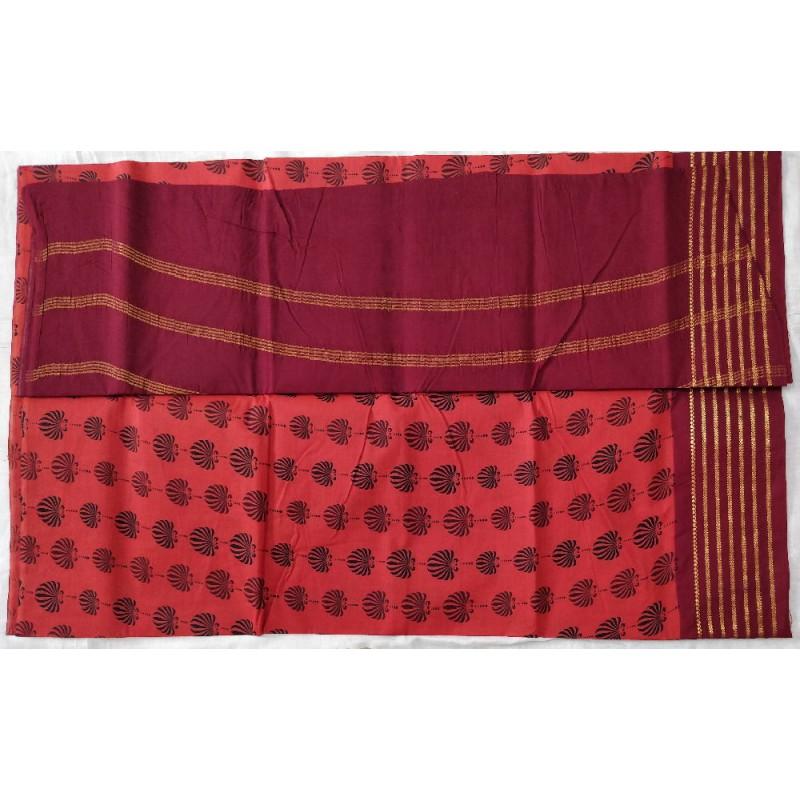 Sparkling Ruby Madurai Sungudi Saree-MSS110 red and maroon saree with print