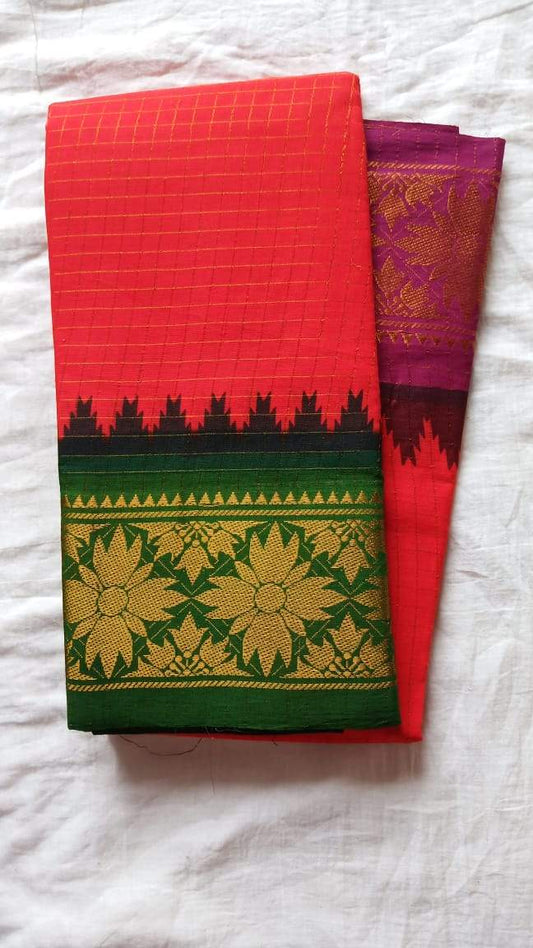 Madurai Checkered Sungudi Saree Ganga Jamuna Border GJB 019