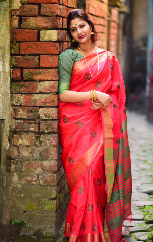Magenta Pink Banglori Raw Silk Saree