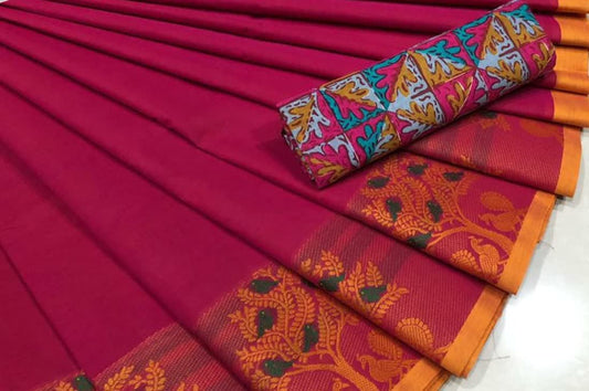 Magenta  Pure Cotton Saree CPC 001