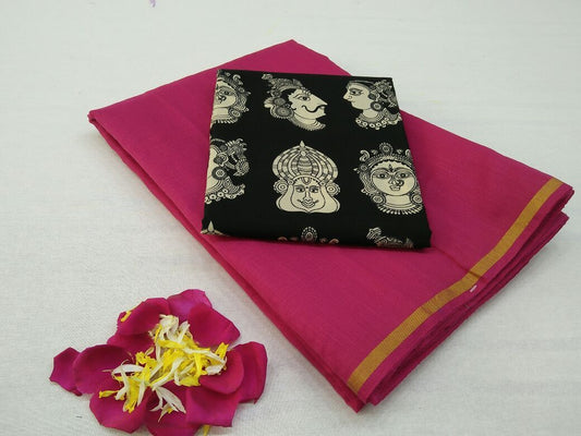 Magenta with Face Designed Blouse Fancy Cotton Saree-SRE-759