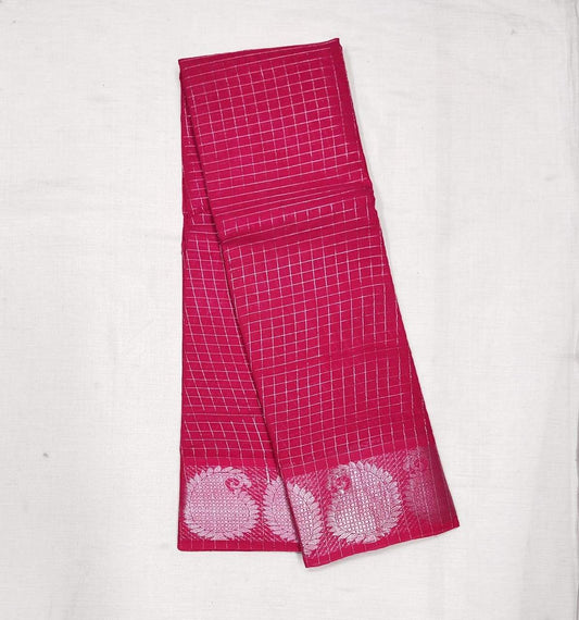 Magneta Madurai Sungudi Saree with Silver Zari Border