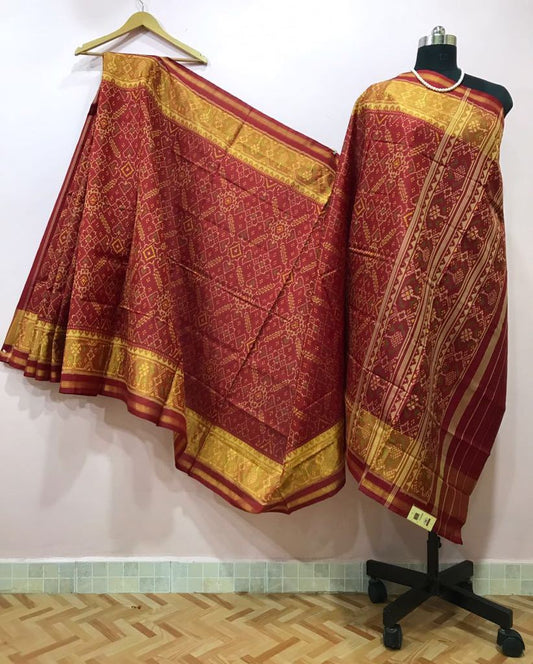 Maroon Alpana Designed with Golden Border Patola Silk Saree-PPSRE-011