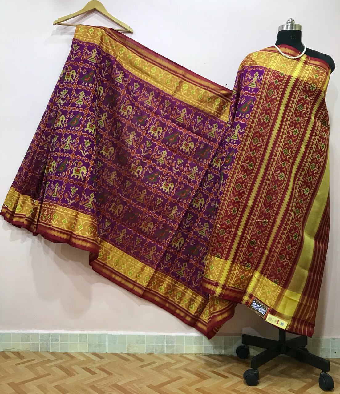 Maroon Checked Elephant Designed Patola Silk Saree-PPSRE-074