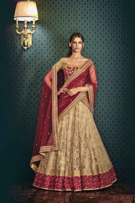 Maroon and Golden Embroidered Bridal Lehenga