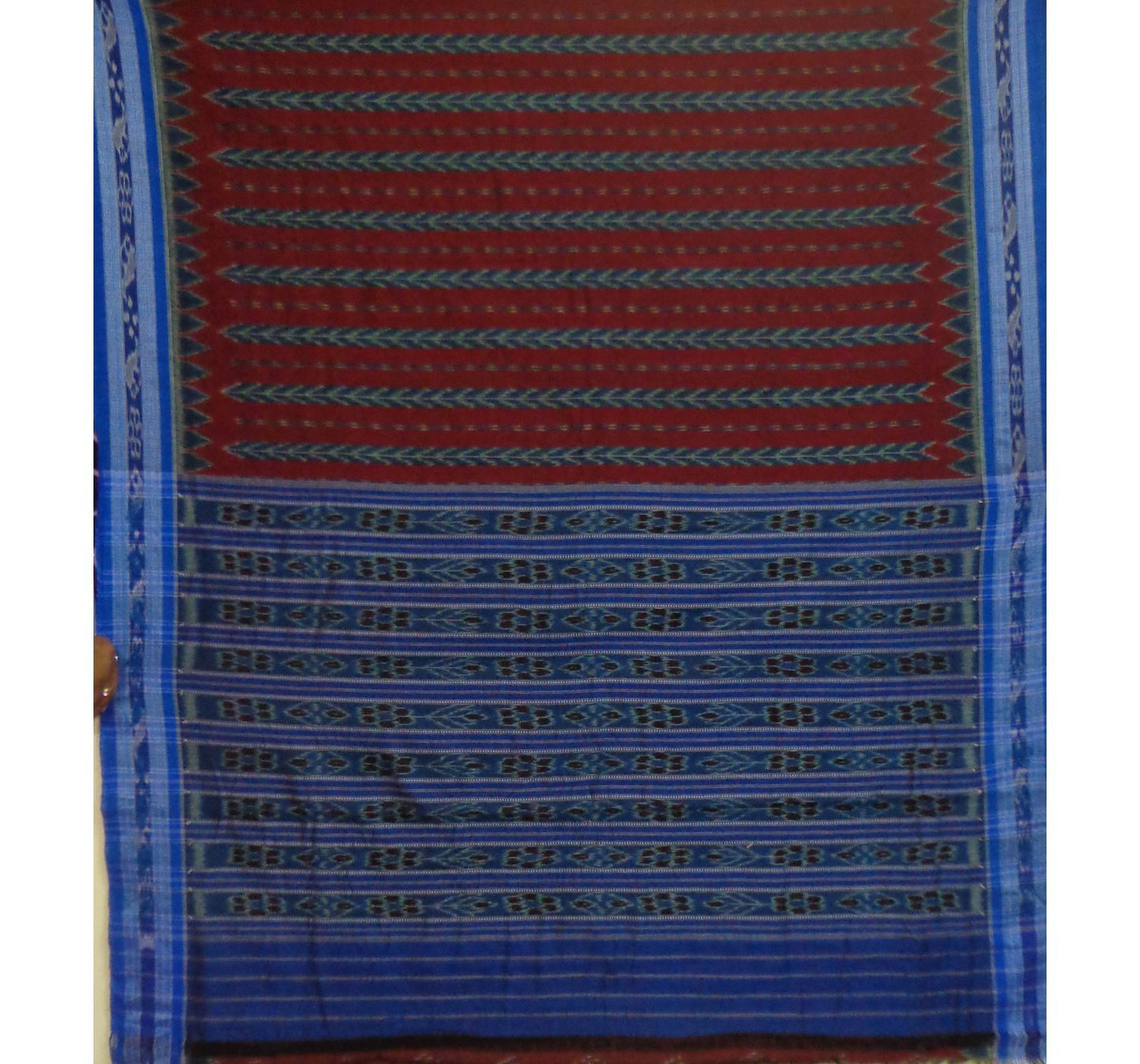 Maroon with Blue Handwoven Cotton Saree