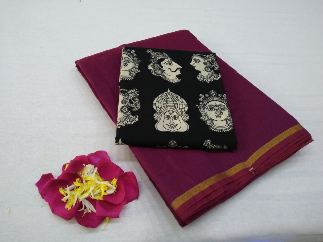 Maroon with Face Designed Blouse Fancy Cotton Saree-SRE-751