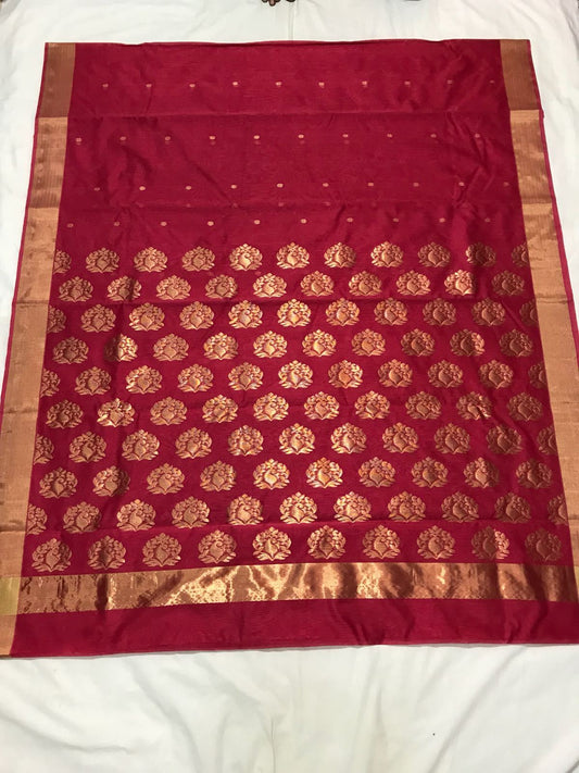 Maroon with Floral Designed Zari Border Chanderi Silk Saree-CHANSRE-014