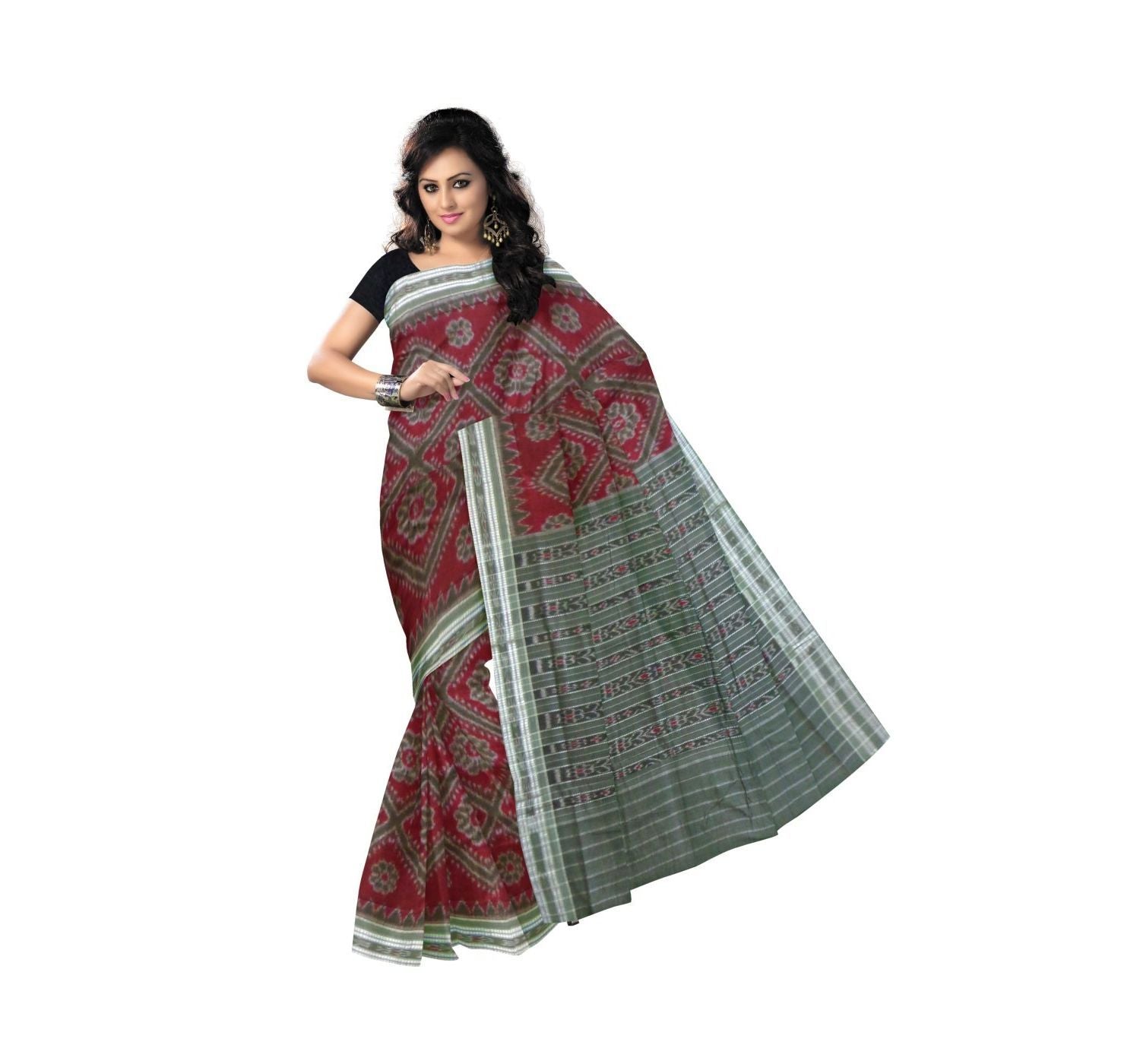 Maroon with Floral Pure Handwoven Cotton Saree-OSS9073