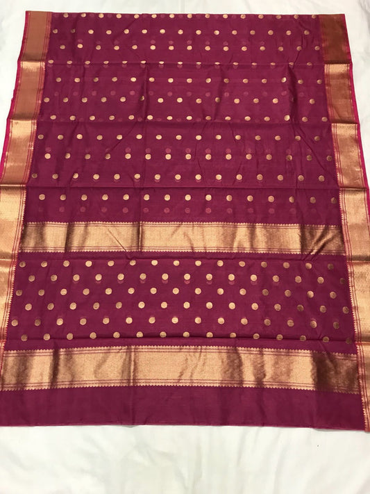Maroon with Golden Dotted Eknaliya Booties Chanderi Silk Saree-CHANSRE-085