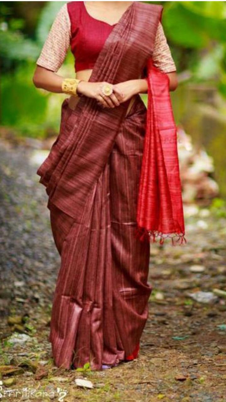 Maroon with Red Pallu Linen Saree-LNSRE-023