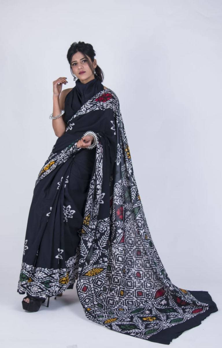 Modish Black Mulmul Cotton Saree