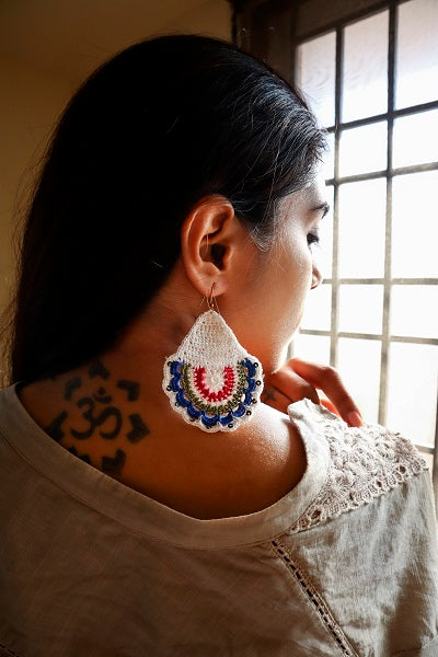 Multi Color Half Moon Floral Traditional Statement Crochet Earrings