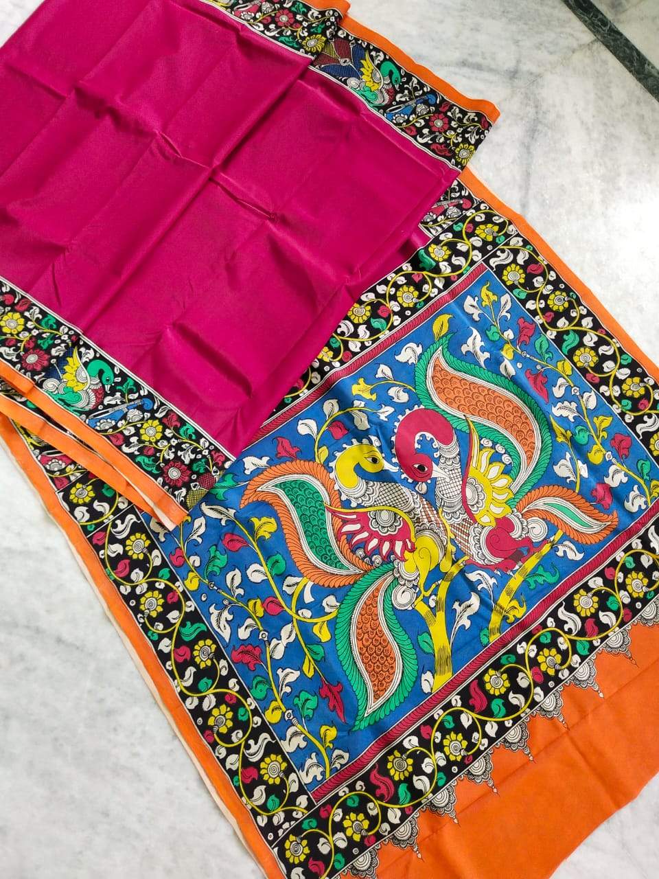 Multicolour Hand Painted Kalamkari Chennur Silk Saree_MHCS001
