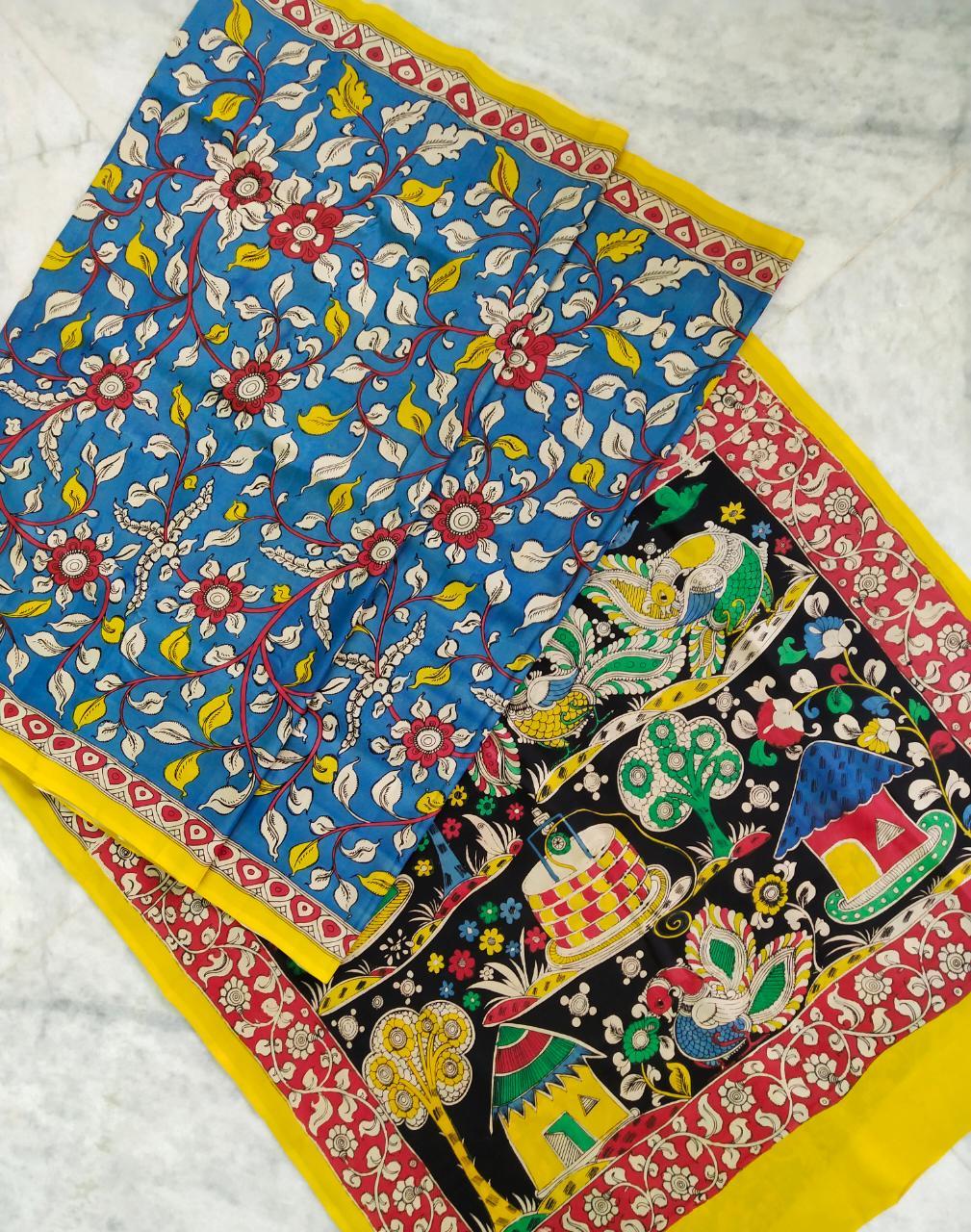 Multicolour Hand Painted Kalamkari Chennur Silk Saree_MHCS004