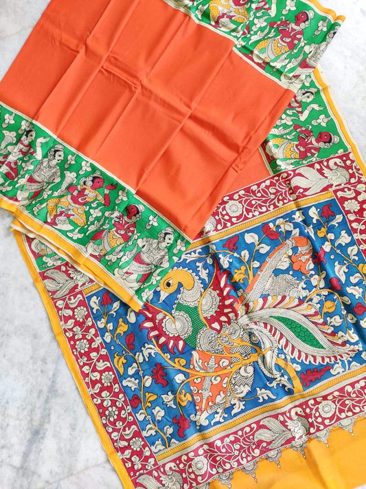 Multicolour Hand Painted Kalamkari Chennur Silk Saree_MHCS005