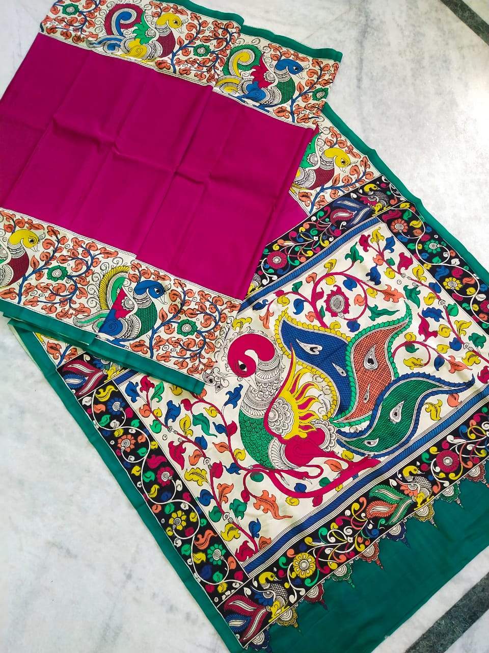Multicolour Hand Painted Kalamkari Chennur Silk Saree_MHCS006