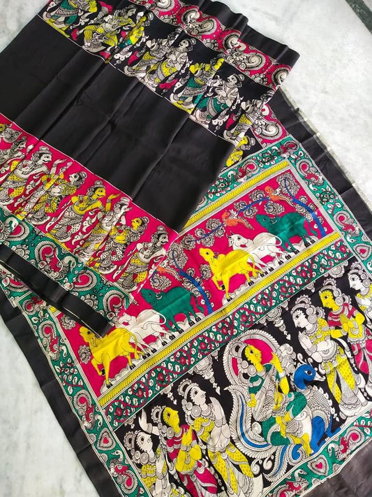Multicolour Hand Painted Kalamkari Chennur Silk Saree_MHCS007