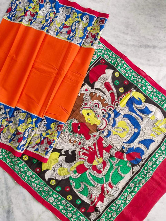 Multicolour Hand Painted Kalamkari  Malmal Cotton  Saree_MHKCS002