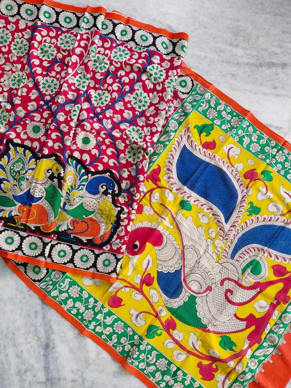 Multicolour Hand Painted Kalamkari  Malmal Cotton  Saree_MHKCS004