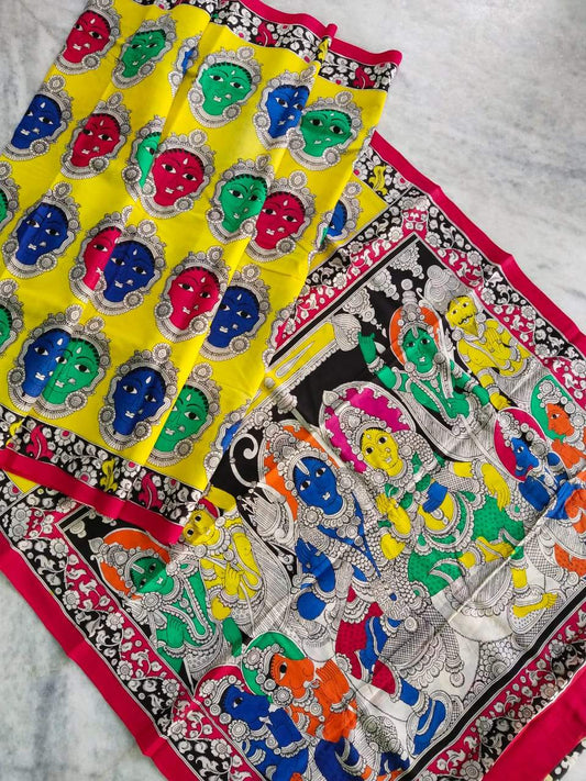 Multicolour Hand Painted Kalamkari  Malmal Cotton  Saree_MHKCS006