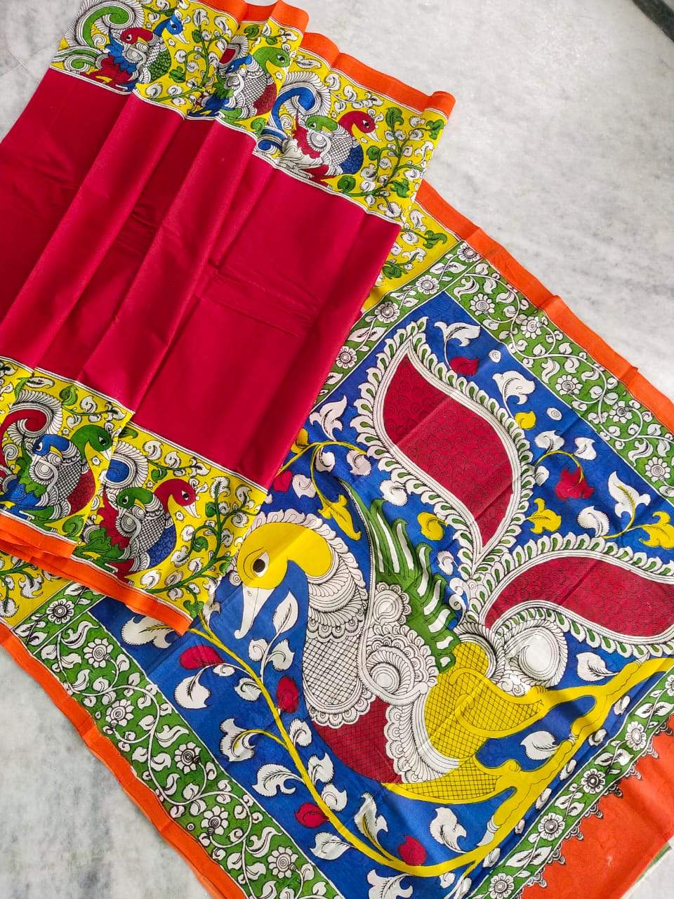 Multicolour Hand Painted Kalamkari  Malmal Cotton  Saree_MHKCS007