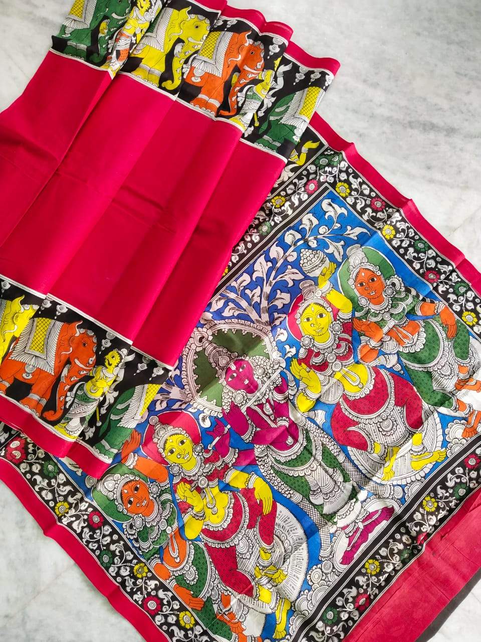 Multicolour Hand Painted Kalamkari  Malmal Cotton  Saree_MHKCS008
