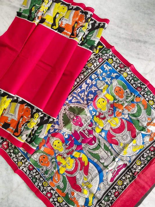 Multicolour Hand Painted Kalamkari  Malmal Cotton  Saree_MHKCS008