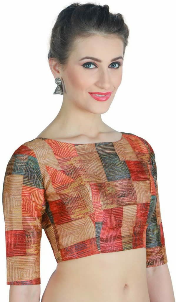 Multicoloured Abstract Checkered Digital Printed Readymade Blouse